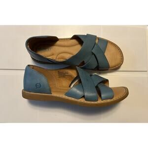 Born Ithica Shoes Women’s Size 9M Teal Blue Slip On Sandals Leather Flats